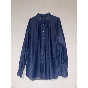 Ralph Lauren Button Up Blue Denim Slim Fit Long Sleeve Shirt sz 18 36/37
